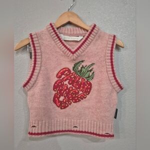 Palm Angels Pink Strawberry Knit Vest Size Large, 100% Virgin Wool